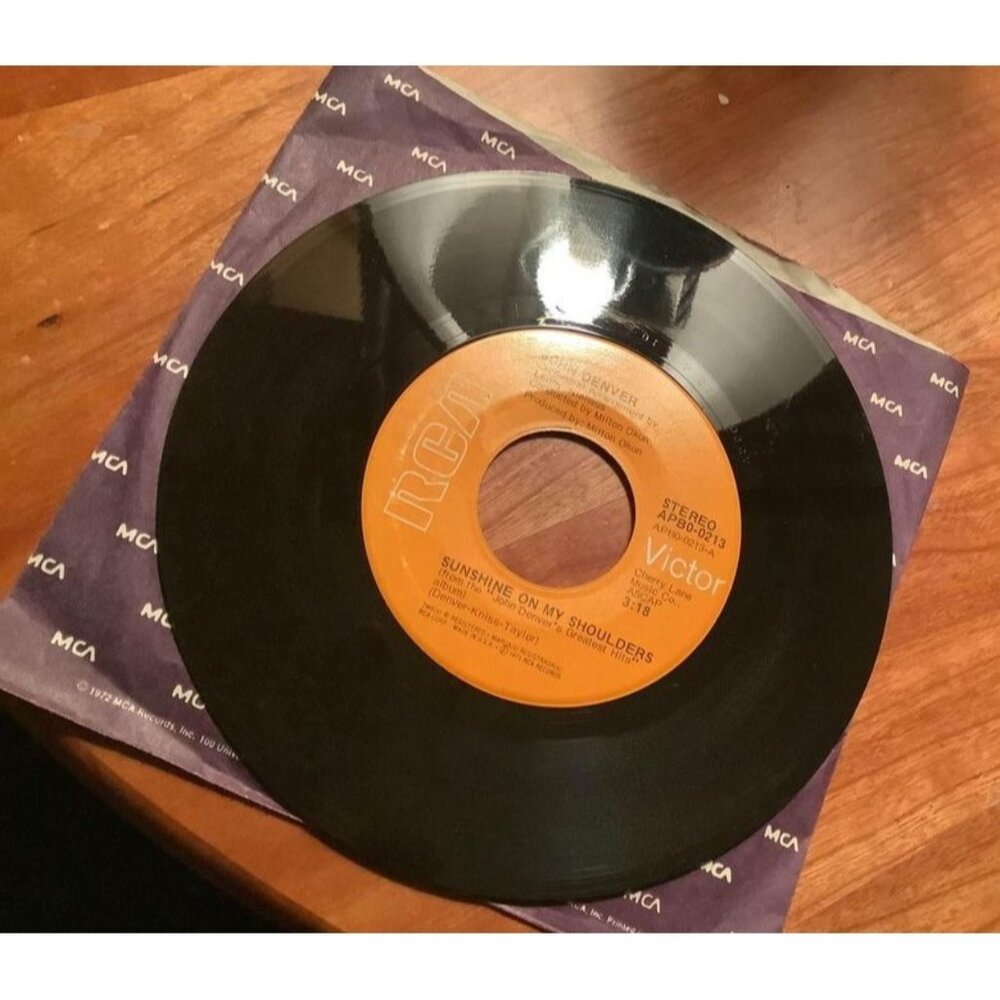 John Denver 45 RPM Vinyl Record "Around And Around" & "Sunshine on My Shoulders"